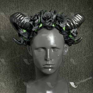Restyle Sheep Horn Flower Headband Gothic Beauty Horror Horns Halloween Rose